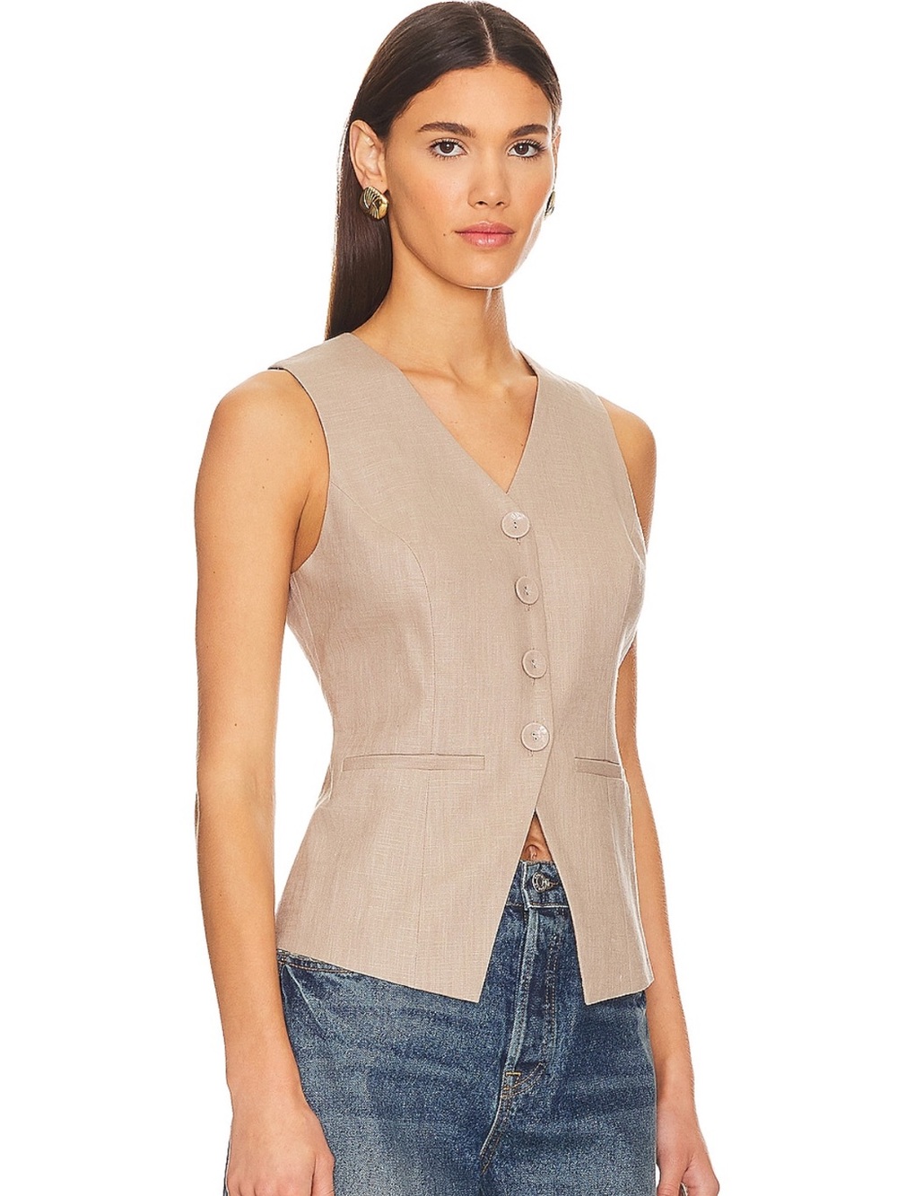 REVOLVE Heartloom V-Neck Vest Beige Top S $106